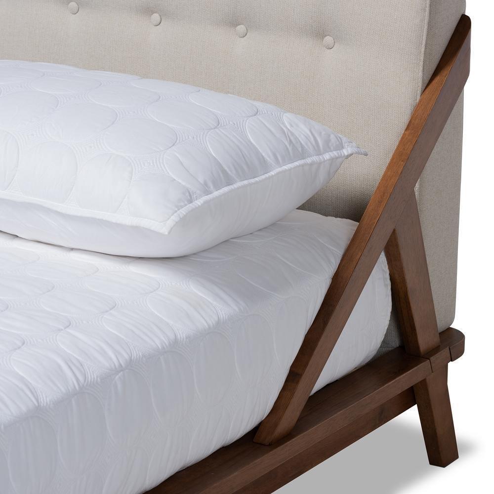 Sante Mid-Century Modern Light Beige Fabric Upholstered Wood Full Size Platform Bed FredCo