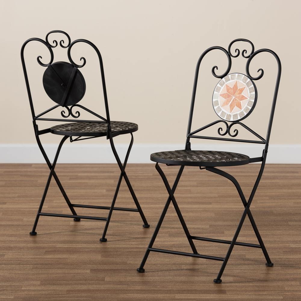 Santina Modern and Contemporary Black Metal 2-Piece Outdoor Dining Chair Set FredCo
