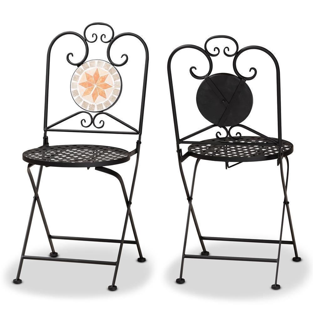 Santina Modern and Contemporary Black Metal 2-Piece Outdoor Dining Chair Set FredCo