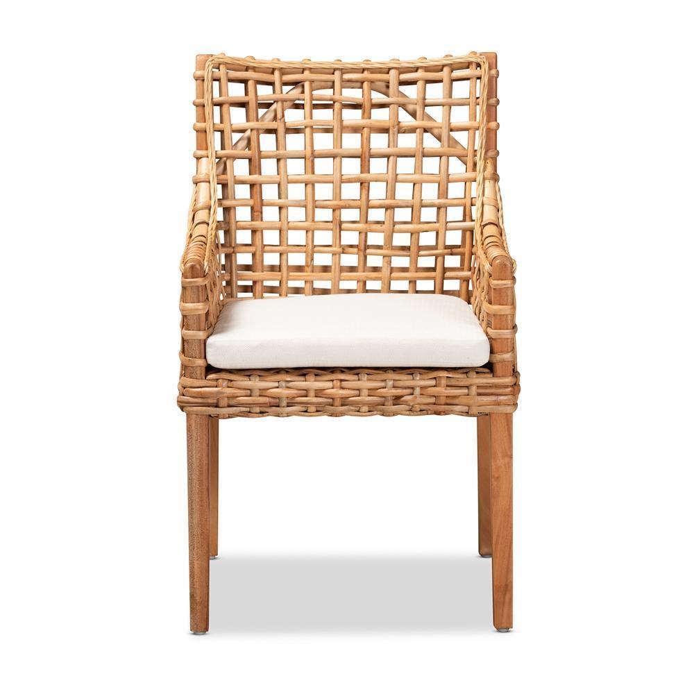 Saoka Modern and Contemporary Natural Brown Finished Wood and Rattan Dining Chair FredCo