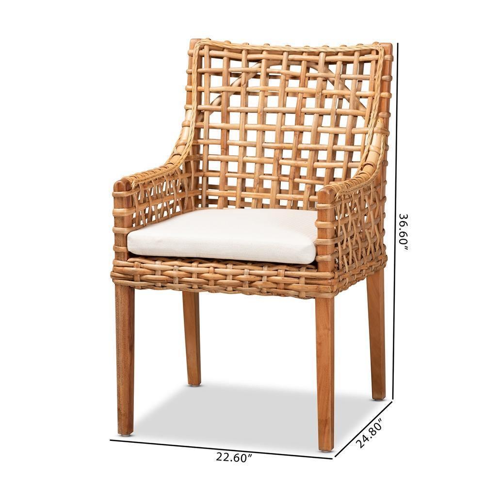 Saoka Modern and Contemporary Natural Brown Finished Wood and Rattan Dining Chair FredCo