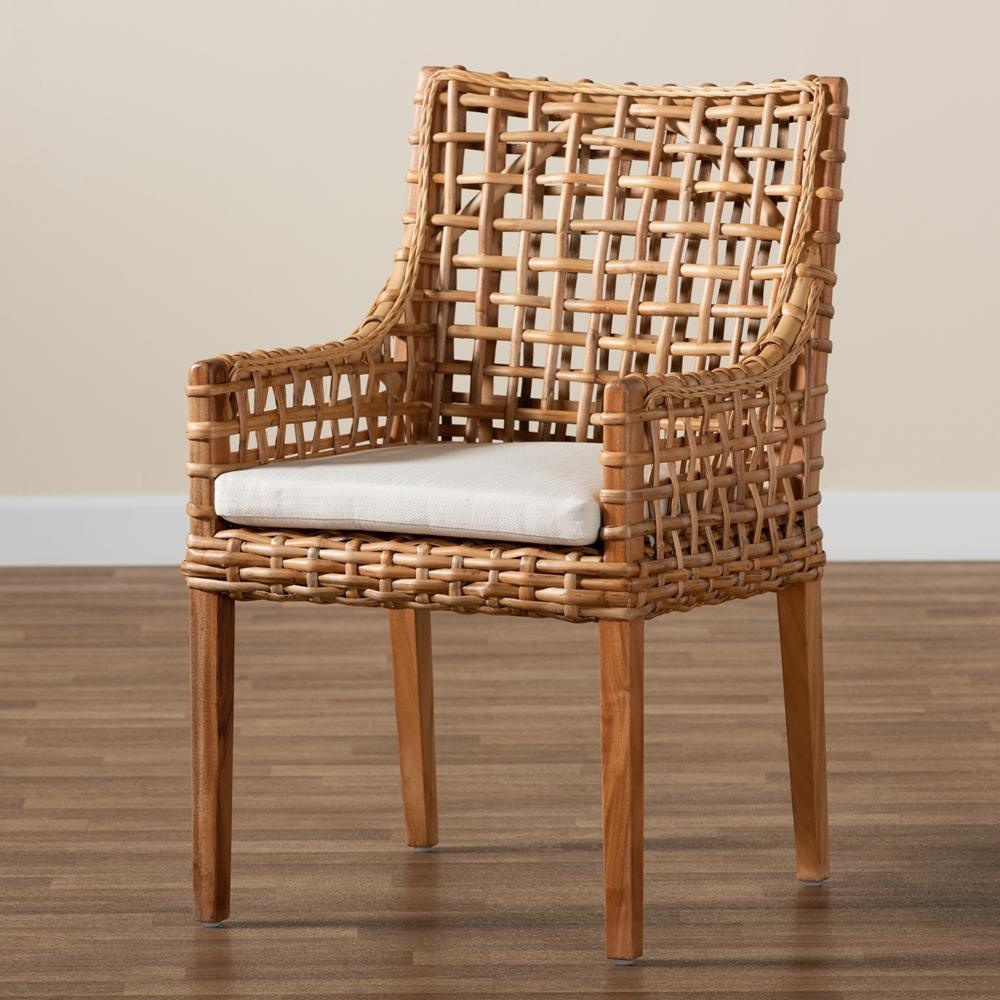 Saoka Modern and Contemporary Natural Brown Finished Wood and Rattan Dining Chair FredCo