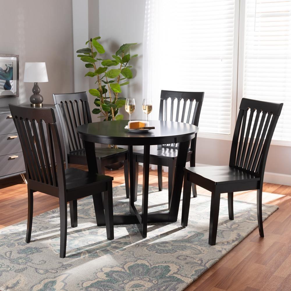 Sasa Modern and Contemporary Dark Brown Finished Wood 5-Piece Dining Set FredCo
