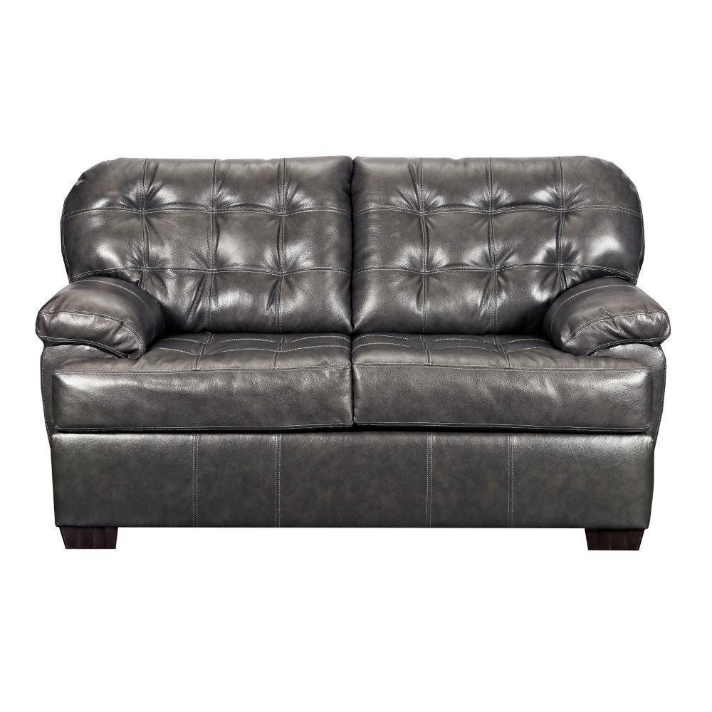Saturio Loveseat Gray Top Grain Leather Match FredCo