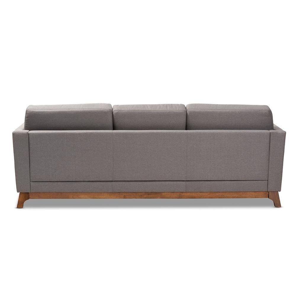 Sava Mid-Century Modern Grey Fabric Upholstered Walnut Wood 3-Seater Sofa FredCo