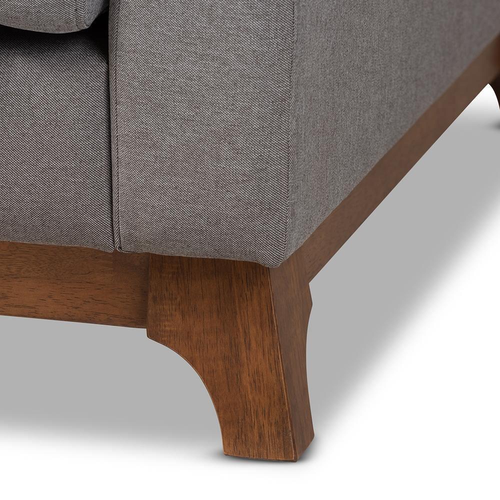 Sava Mid-Century Modern Grey Fabric Upholstered Walnut Wood 3-Seater Sofa FredCo