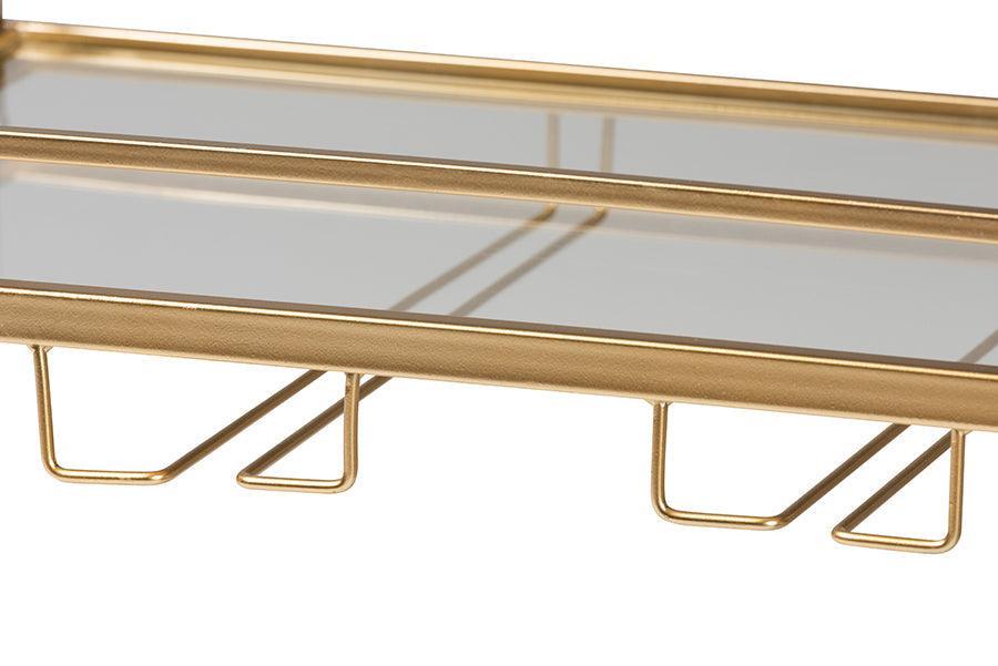 Savannah Contemporary Glam and Luxe Gold Metal and Glass Wine Cart FredCo