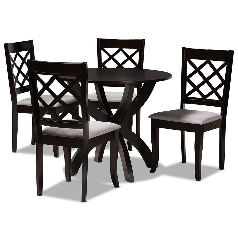 Savina Modern and Contemporary Grey Fabric Upholstered and Dark Brown Finished Wood 5-Piece Dining Set FredCo