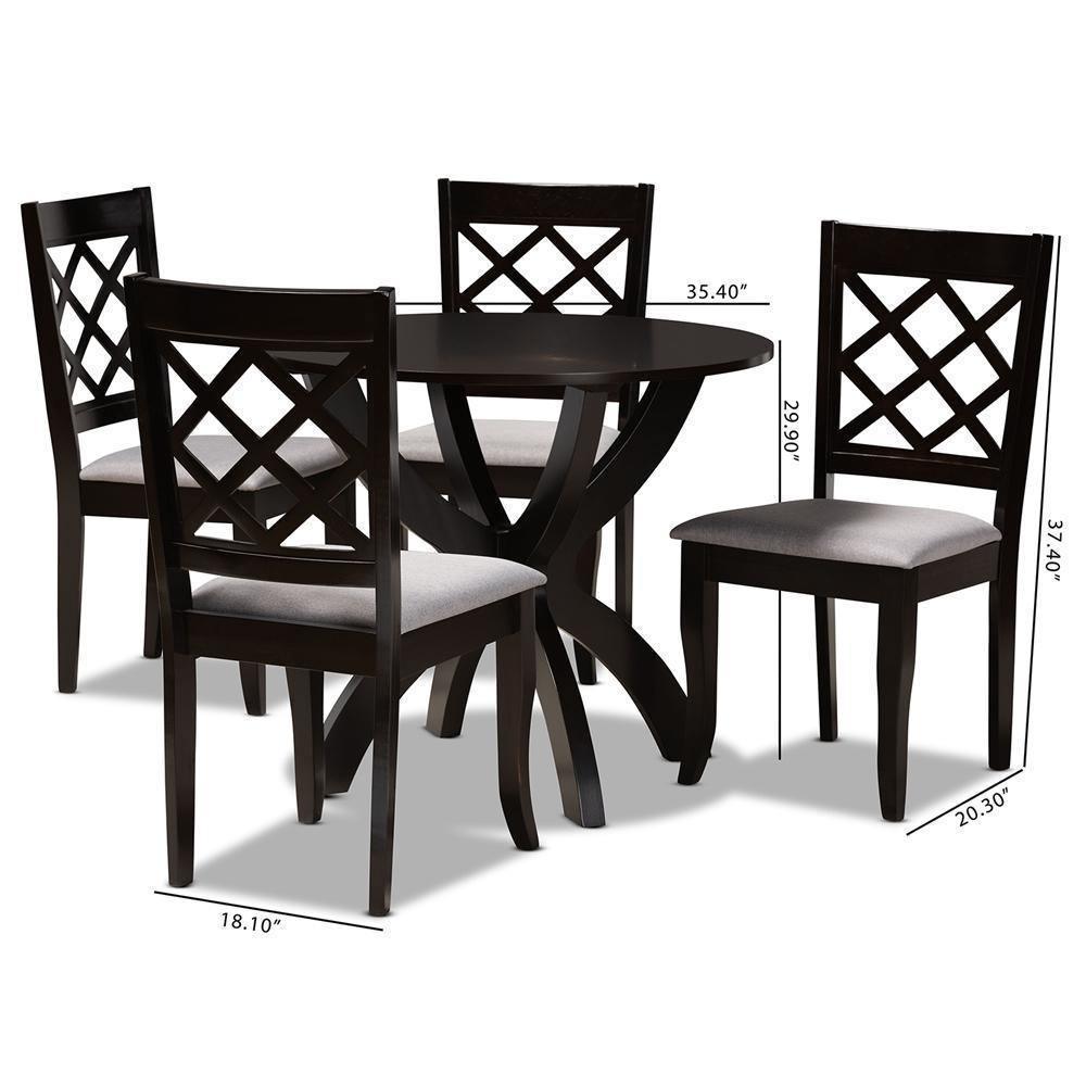 Savina Modern and Contemporary Grey Fabric Upholstered and Dark Brown Finished Wood 5-Piece Dining Set FredCo