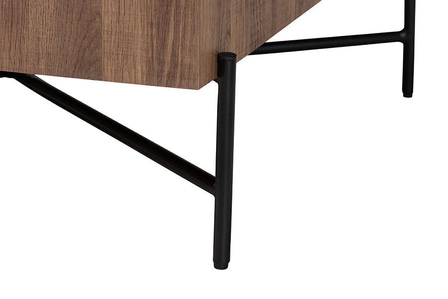 Savion Modern Industrial Walnut Brown Finished Wood and Black Metal Coffee Table FredCo