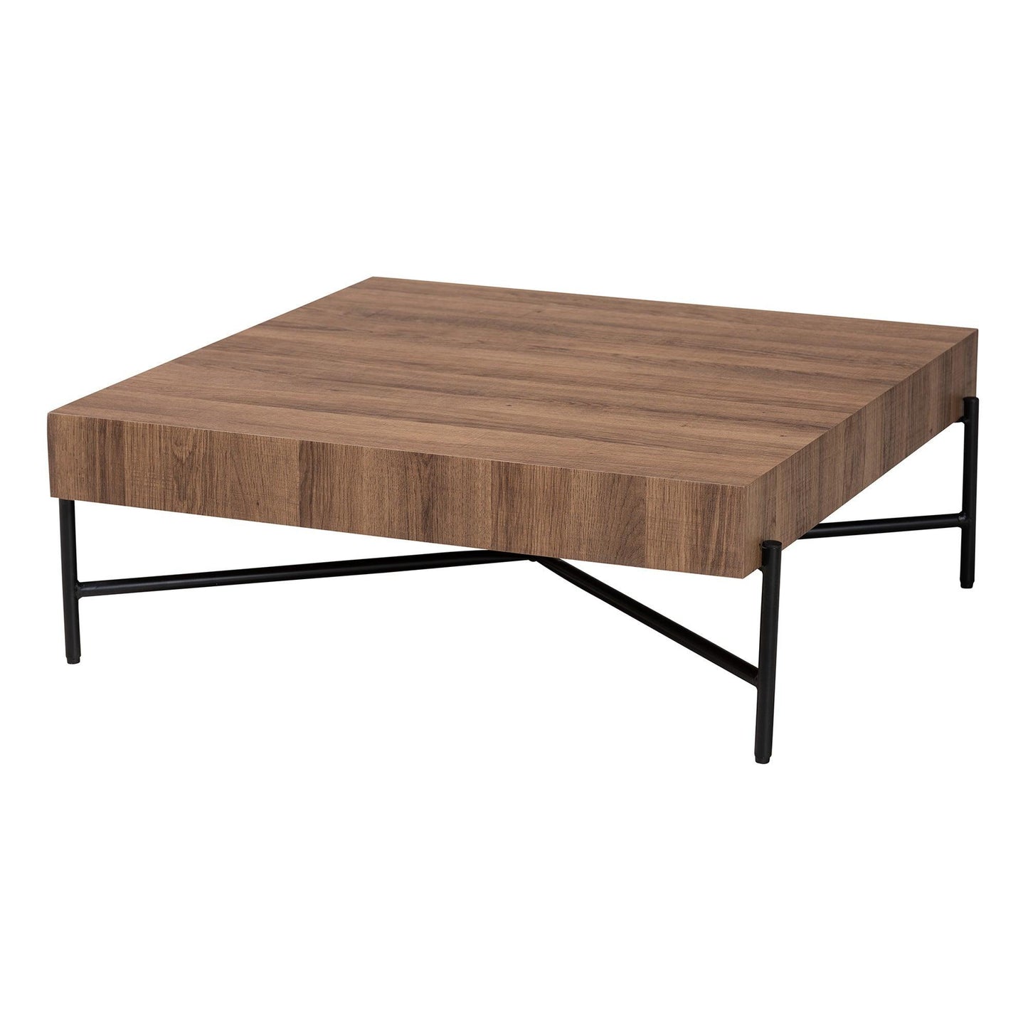 Savion Modern Industrial Walnut Brown Finished Wood and Black Metal Coffee Table FredCo
