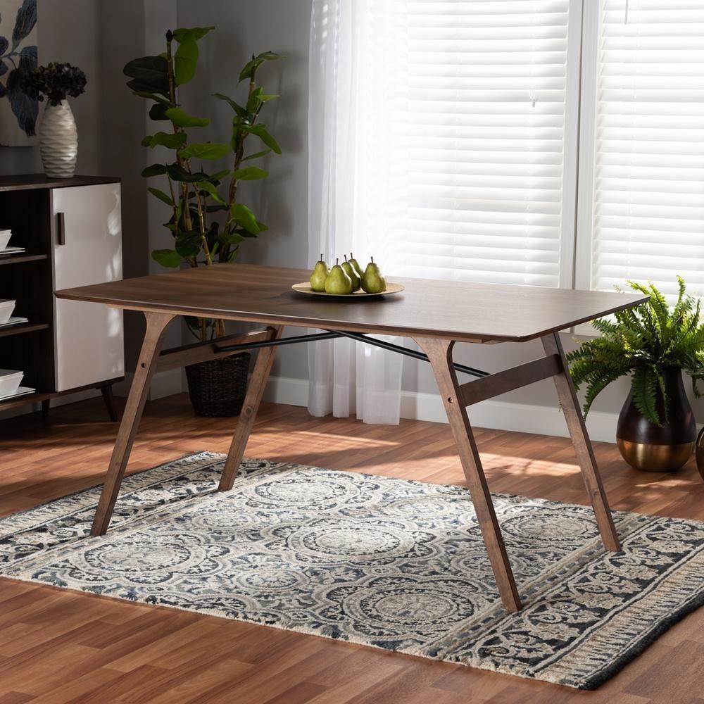 Saxton Mid-Century Modern Transitional Walnut Brown Finished Wood Dining Table FredCo