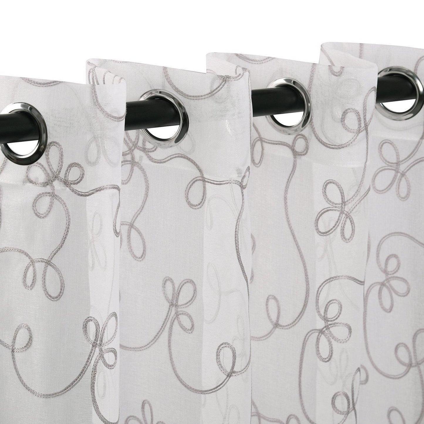 Scroll Soft Diffused Light Airy Lightweight Floral Sheer Curtain Set FredCo