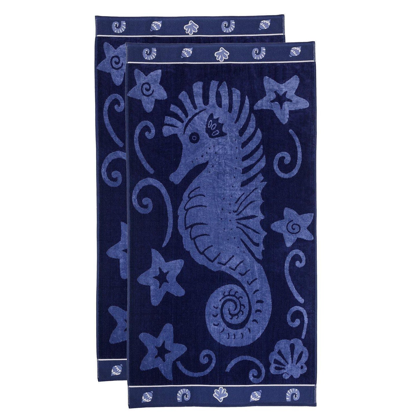 Sea Horse 100% Combed Cotton Oversized Beach Towel, Blue FredCo