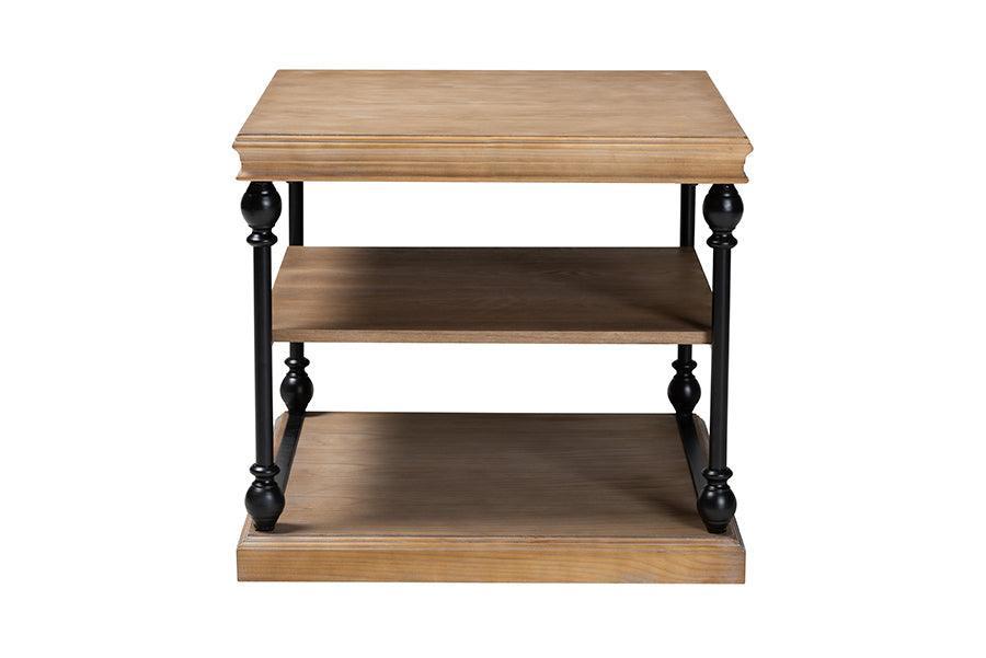 Sebastian Traditional Industrial Greywashed Wood and Black Metal 3-Tier End Table FredCo