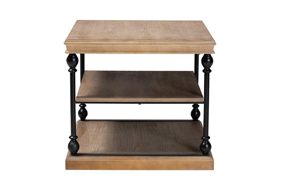 Sebastian Traditional Industrial Greywashed Wood and Black Metal 3-Tier End Table FredCo