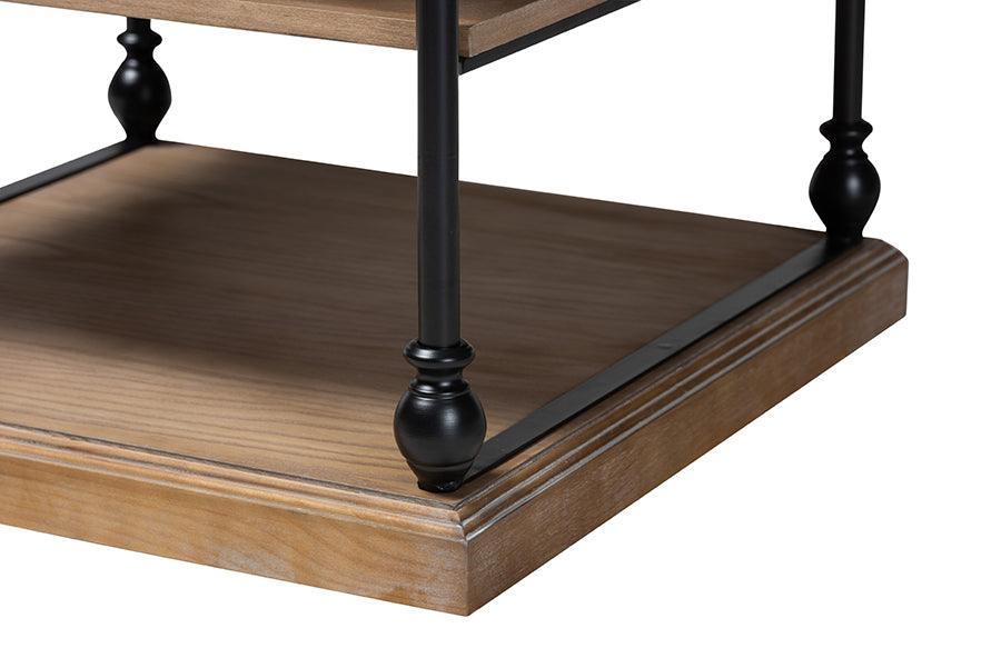 Sebastian Traditional Industrial Greywashed Wood and Black Metal 3-Tier End Table FredCo