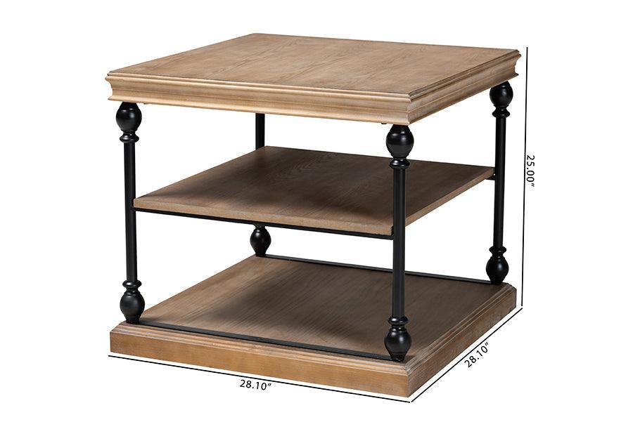 Sebastian Traditional Industrial Greywashed Wood and Black Metal 3-Tier End Table FredCo