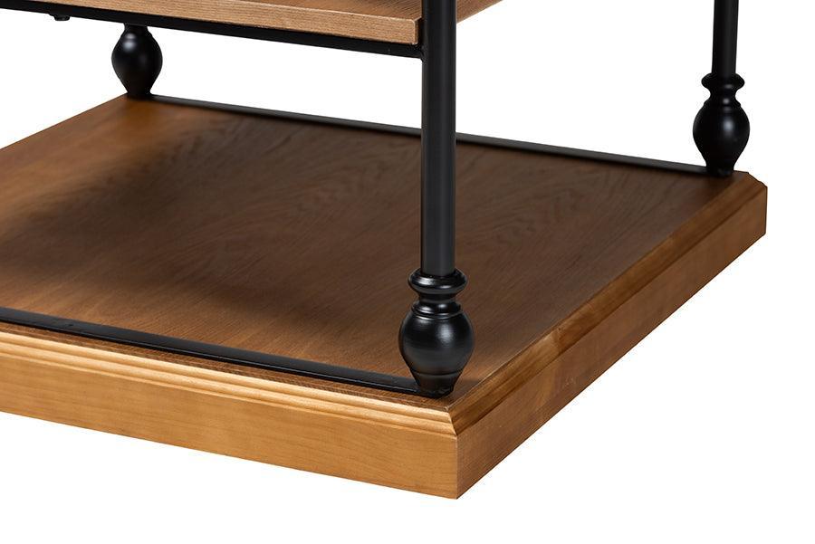 Sebastian Traditional Industrial Oak Brown Finished Wood and Black Metal 3-Tier End Table FredCo
