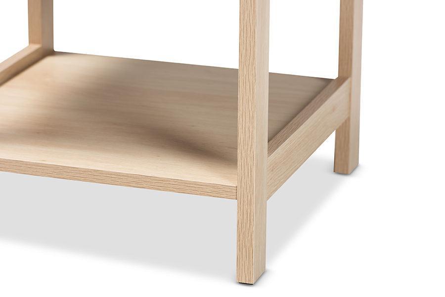 Sebille Mid-Century Modern Light Brown Finished Wood 1-Drawer Nightstand with Natural Rattan FredCo