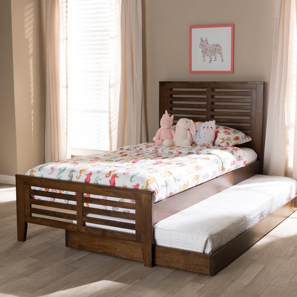 Sedona Modern Classic Mission Style Brown-Finished Wood Twin Platform Bed with Trundle FredCo