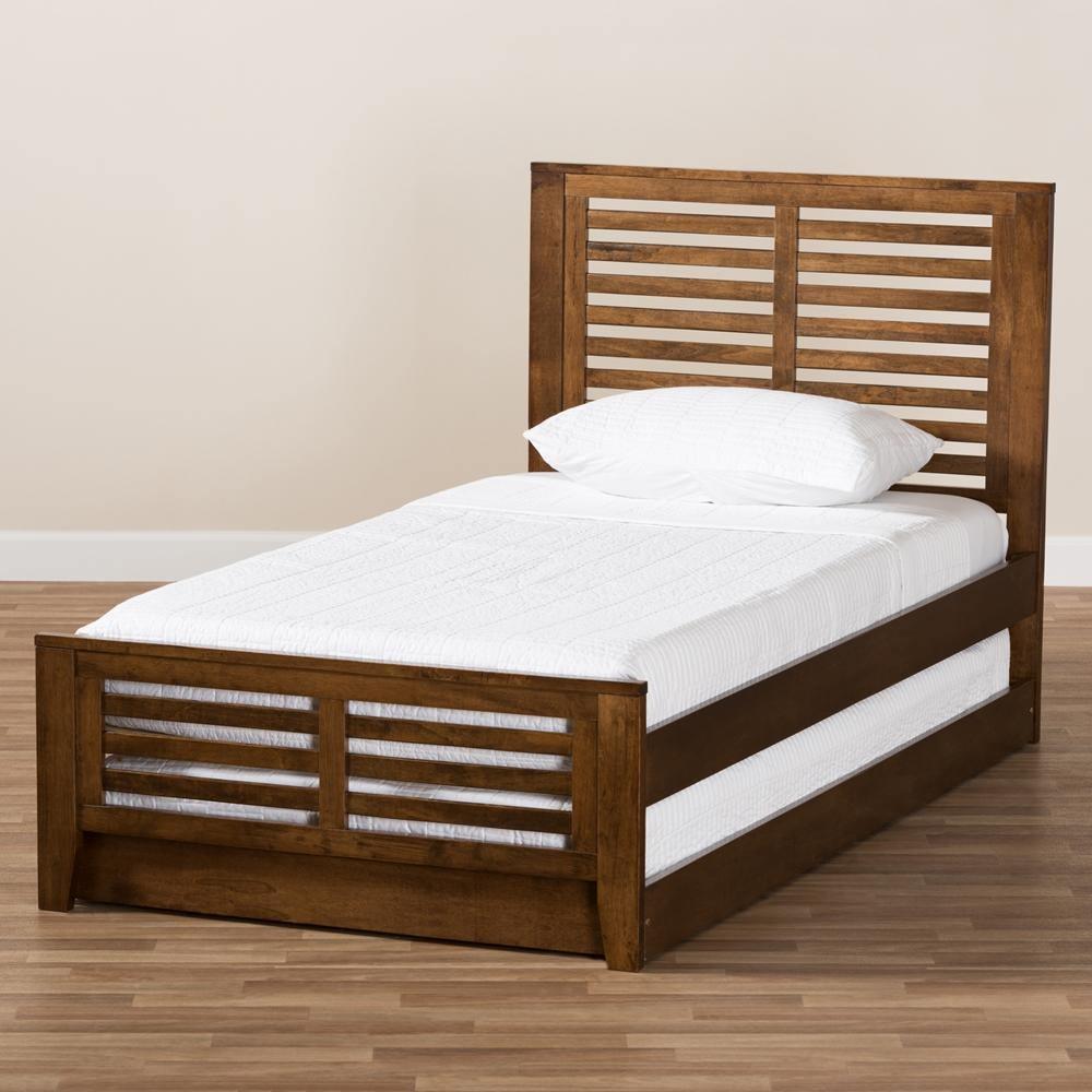 Sedona Modern Classic Mission Style Brown-Finished Wood Twin Platform Bed with Trundle FredCo
