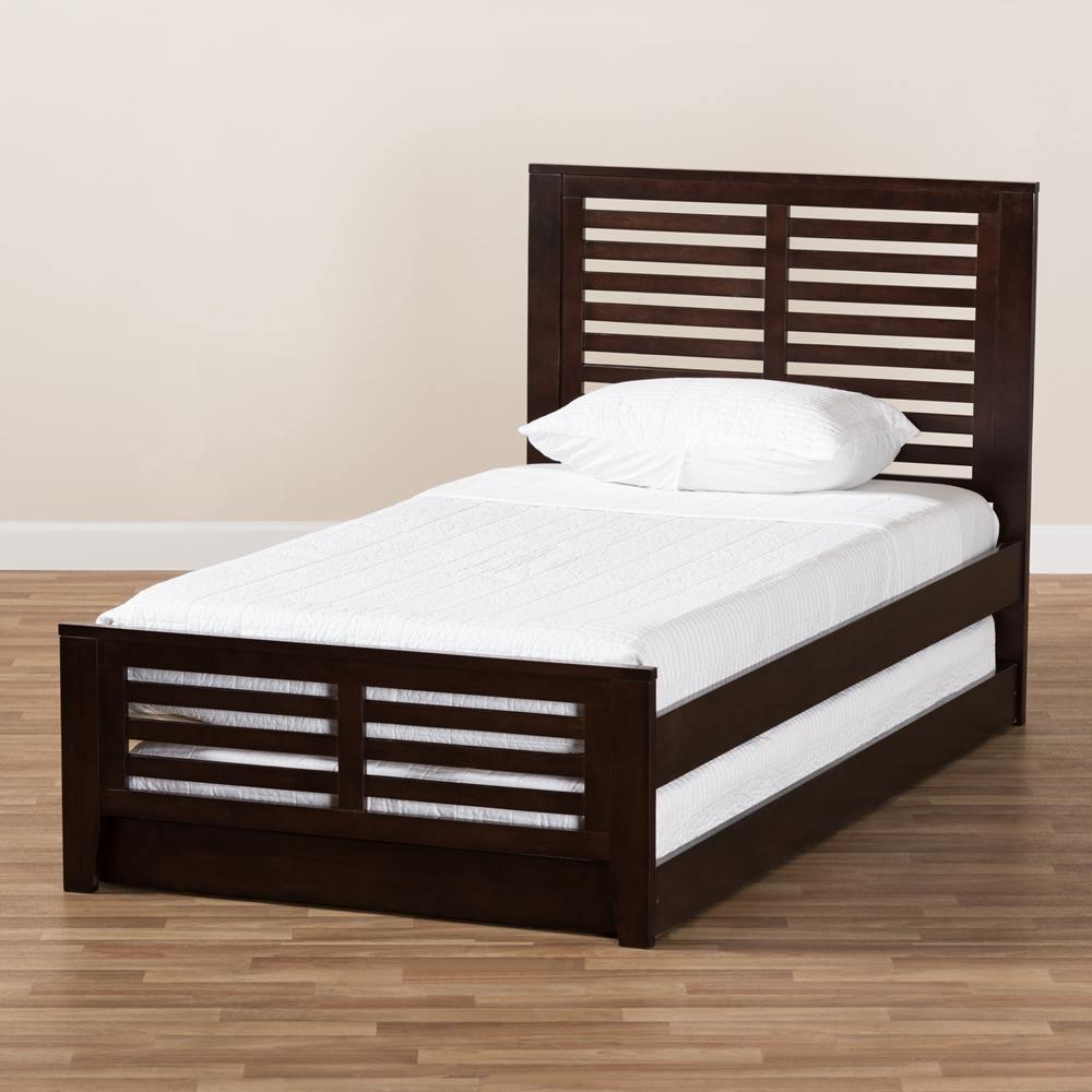 Sedona Modern Classic Mission Style Dark Brown-Finished Wood Twin Platform Bed with Trundle FredCo