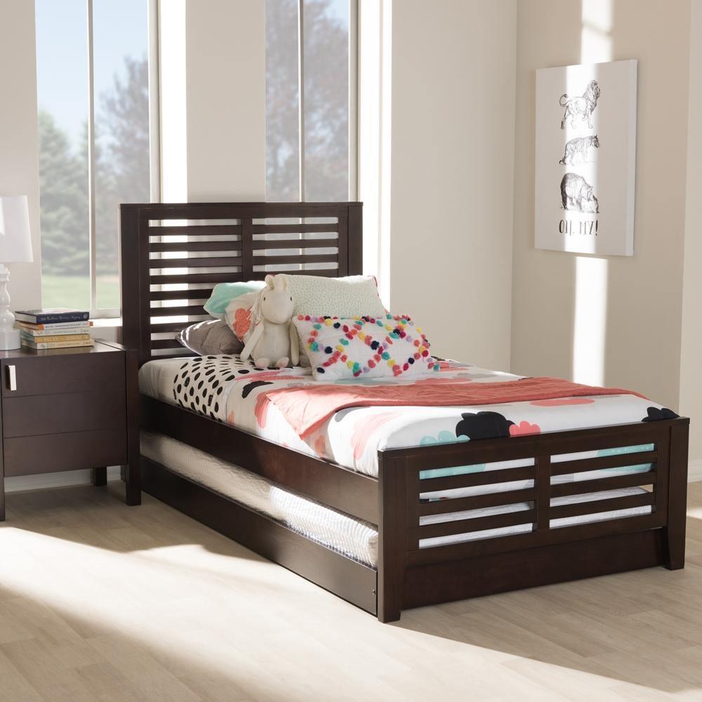 Sedona Modern Classic Mission Style Dark Brown-Finished Wood Twin Platform Bed with Trundle FredCo