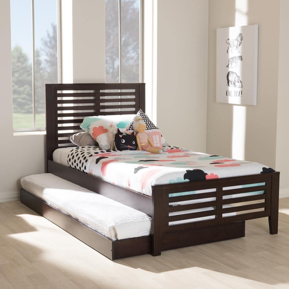 Sedona Modern Classic Mission Style Dark Brown-Finished Wood Twin Platform Bed with Trundle FredCo