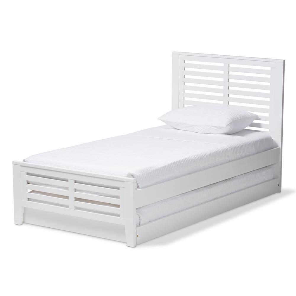 Sedona Modern Classic Mission Style White-Finished Wood Twin Platform Bed with Trundle FredCo