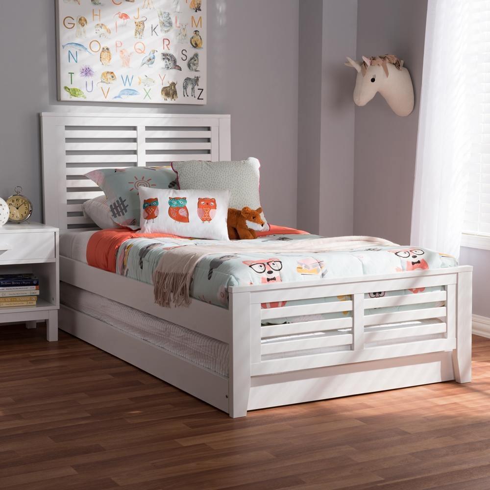 Sedona Modern Classic Mission Style White-Finished Wood Twin Platform Bed with Trundle FredCo