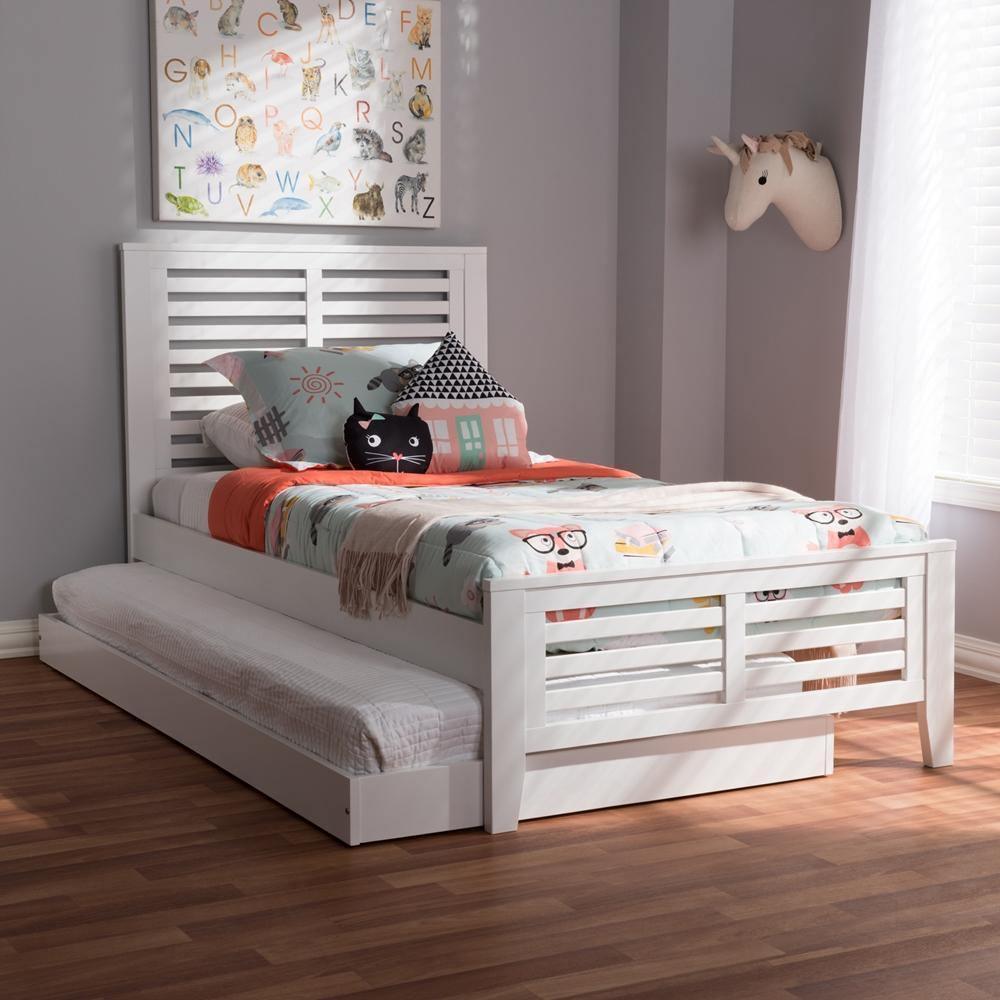 Sedona Modern Classic Mission Style White-Finished Wood Twin Platform Bed with Trundle FredCo