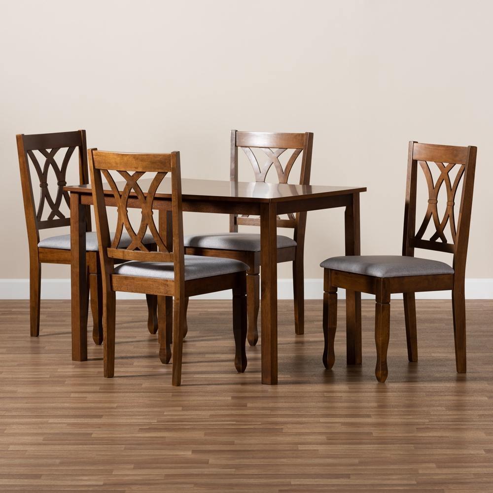 Sefa Modern and Contemporary Grey Fabric Upholstered and Walnut Brown Finished Wood 5-Piece Dining Set FredCo