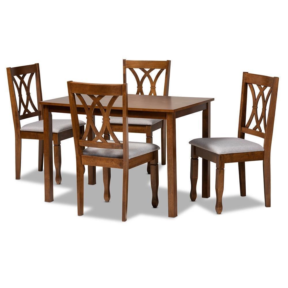 Sefa Modern and Contemporary Grey Fabric Upholstered and Walnut Brown Finished Wood 5-Piece Dining Set FredCo