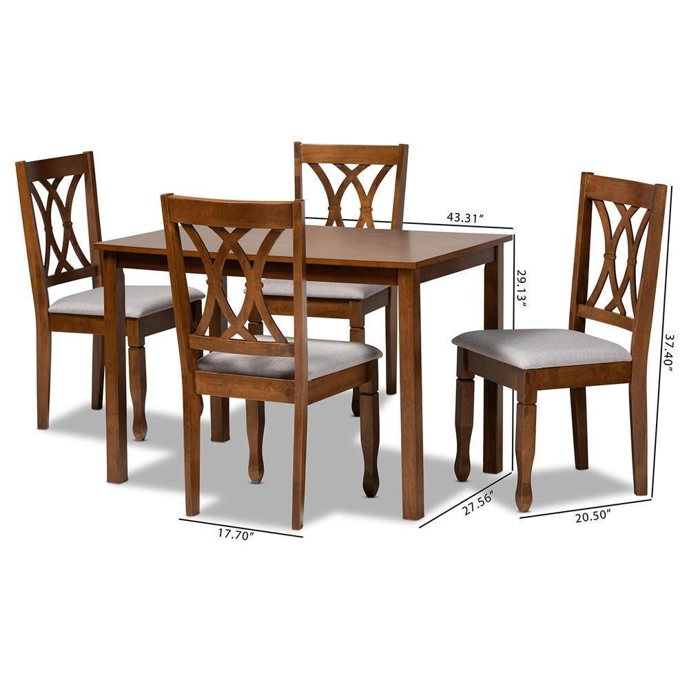 Sefa Modern and Contemporary Grey Fabric Upholstered and Walnut Brown Finished Wood 5-Piece Dining Set FredCo