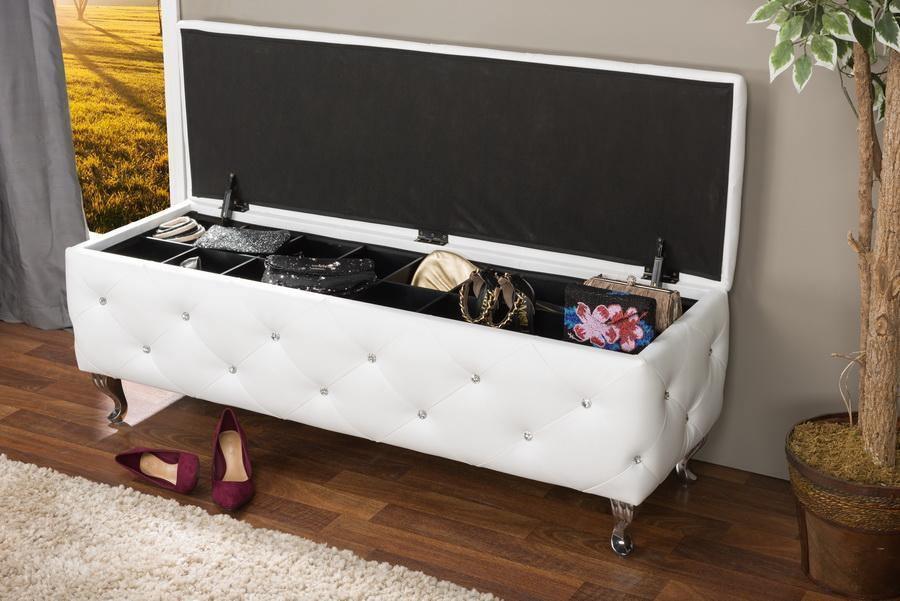 Seine White Leather Contemporary Storage Ottoman FredCo