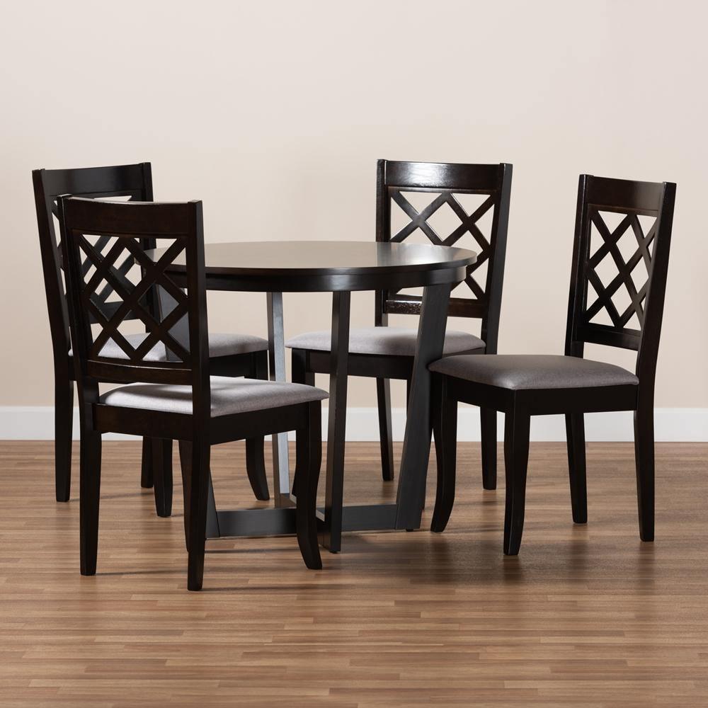 Selby Modern and Contemporary Grey Fabric Upholstered and Dark Brown Finished Wood 5-Piece Dining Set FredCo