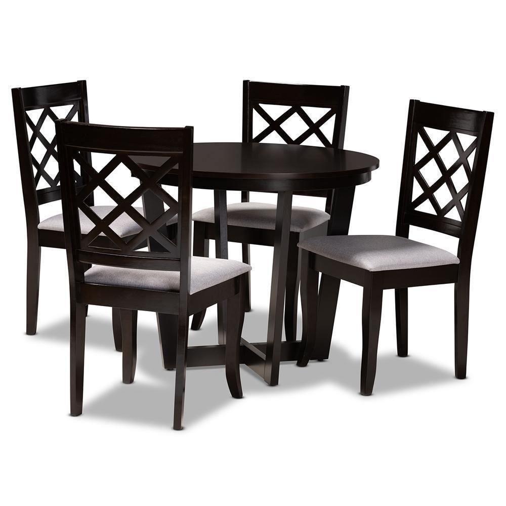 Selby Modern and Contemporary Grey Fabric Upholstered and Dark Brown Finished Wood 5-Piece Dining Set FredCo