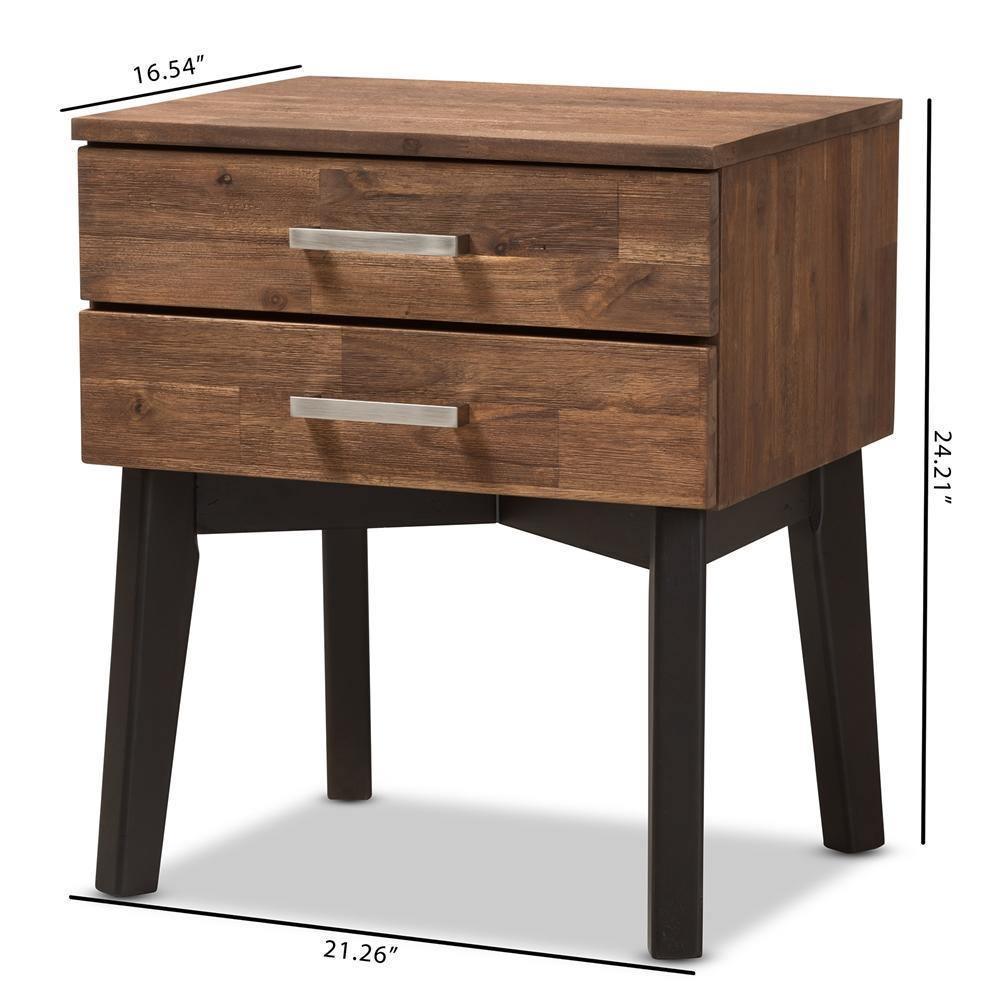 Selena Mid-Century Modern Brown Wood 2-Drawer Nightstand FredCo