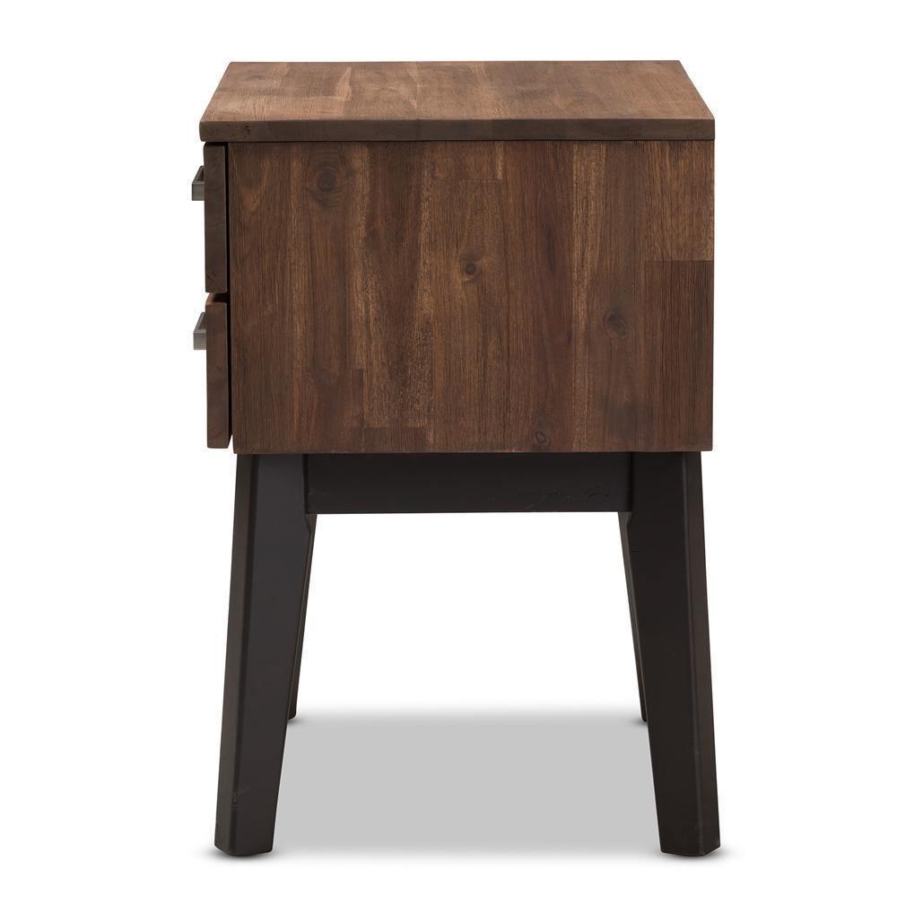 Selena Mid-Century Modern Brown Wood 2-Drawer Nightstand FredCo