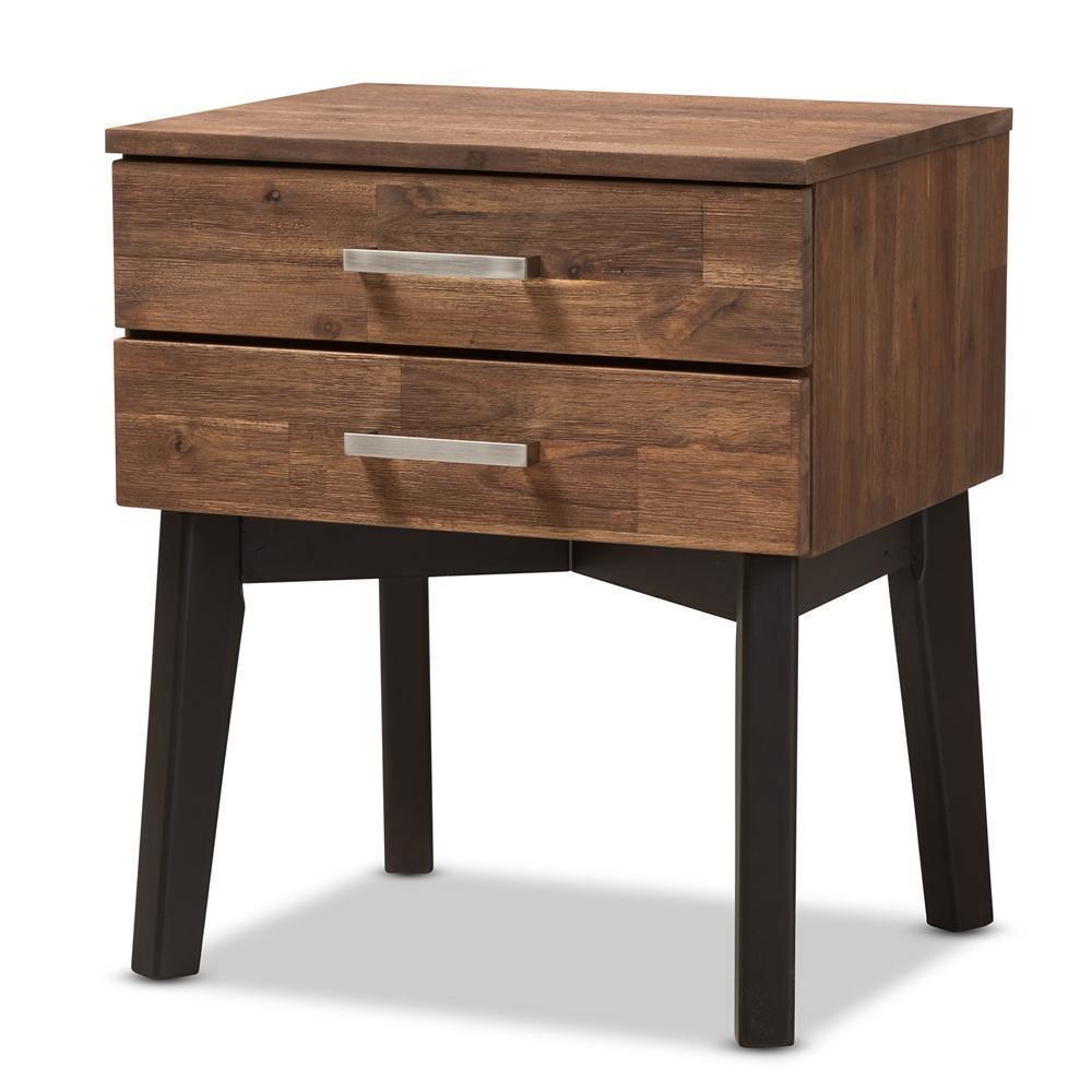 Selena Mid-Century Modern Brown Wood 2-Drawer Nightstand FredCo