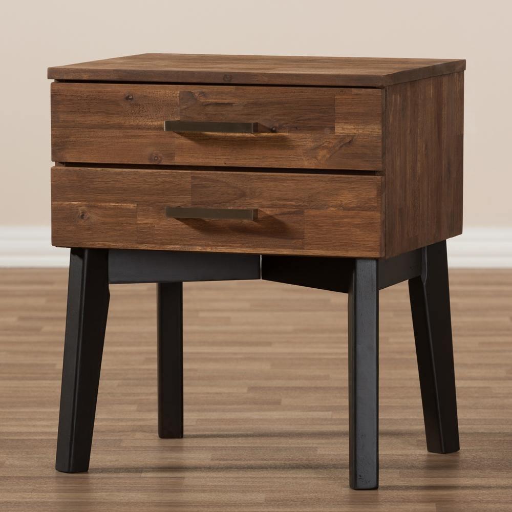 Selena Mid-Century Modern Brown Wood 2-Drawer Nightstand FredCo