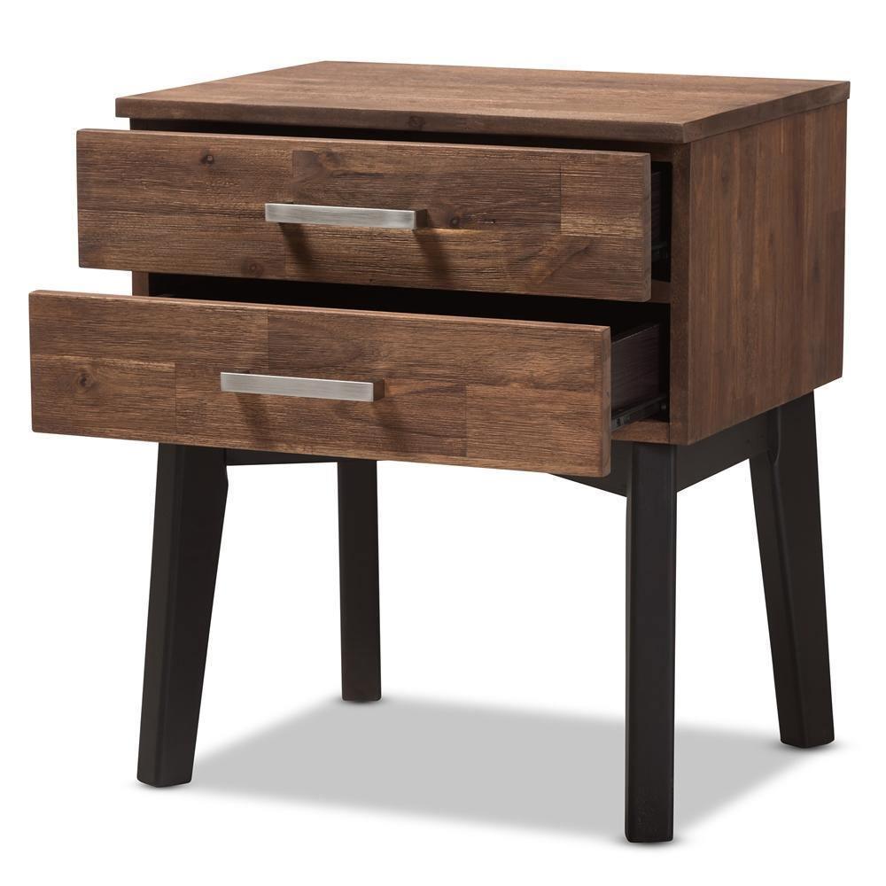Selena Mid-Century Modern Brown Wood 2-Drawer Nightstand FredCo