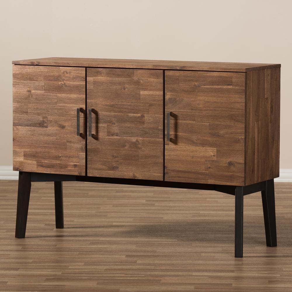 Selena Mid-Century Modern Brown Wood 3-Door Sideboard Buffet FredCo