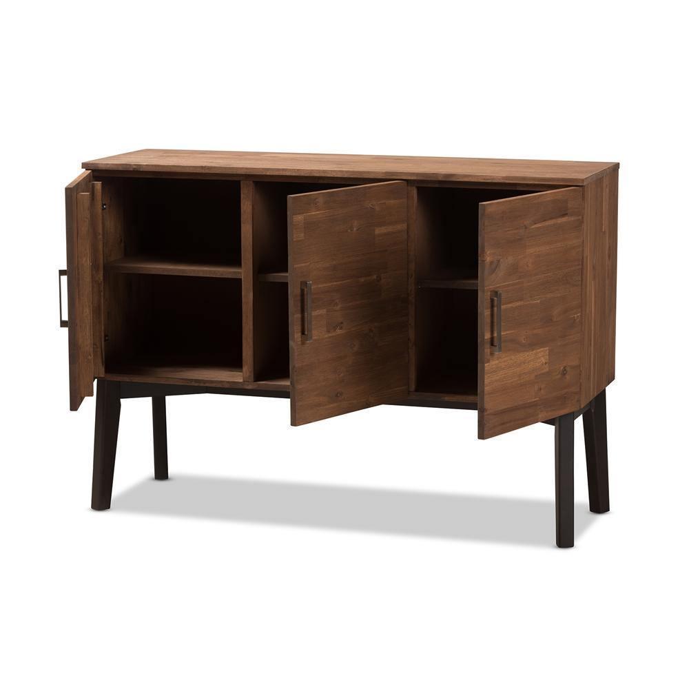 Selena Mid-Century Modern Brown Wood 3-Door Sideboard Buffet FredCo