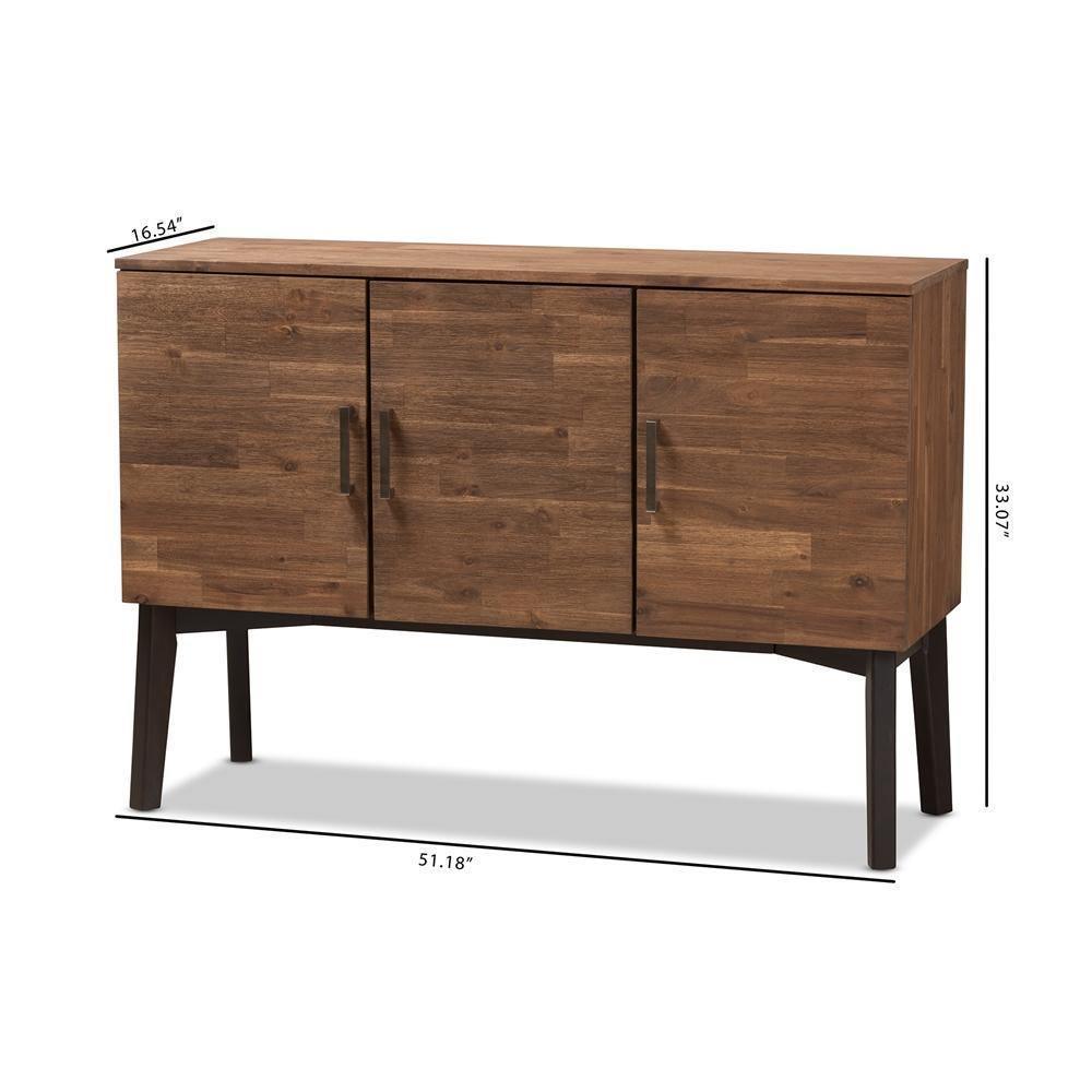 Selena Mid-Century Modern Brown Wood 3-Door Sideboard Buffet FredCo