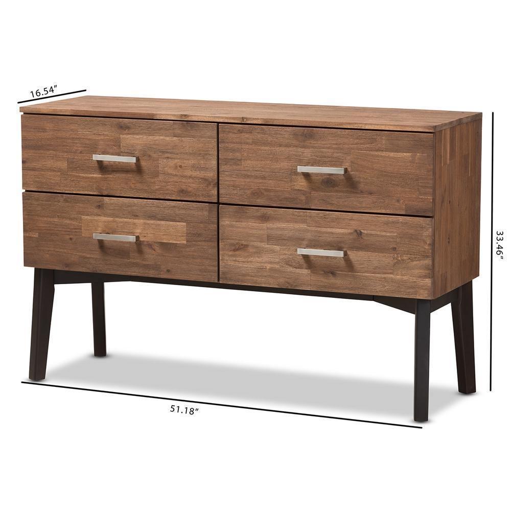 Selena Mid-Century Modern Brown Wood 4-Drawer Dresser FredCo