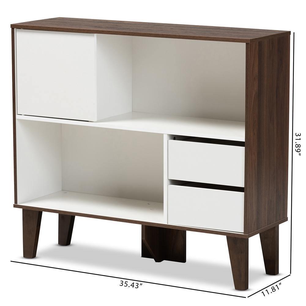 Senja Modern and Contemporary Two-Tone White and Walnut Brown Finished Wood 2-Shelf Bookcase FredCo
