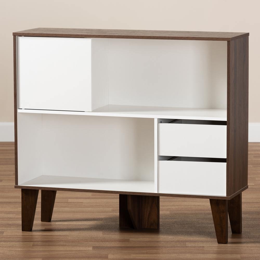 Senja Modern and Contemporary Two-Tone White and Walnut Brown Finished Wood 2-Shelf Bookcase FredCo