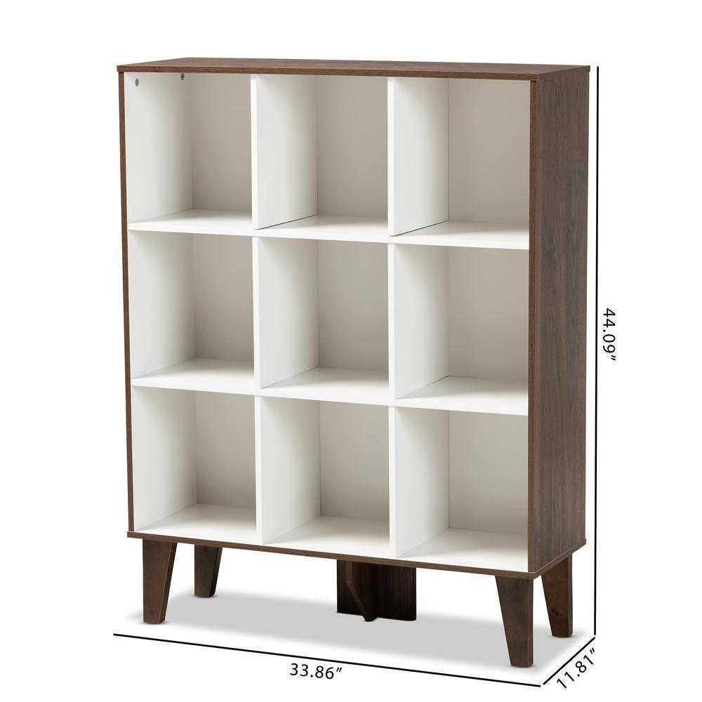 Senja Modern and Contemporary Two-Tone White and Walnut Brown Finished Wood 9-Shelf Bookcase FredCo